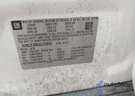 2018 Chevrolet Trax Lt from USA, damaged, VIN 3GNCJLSB6JL276835